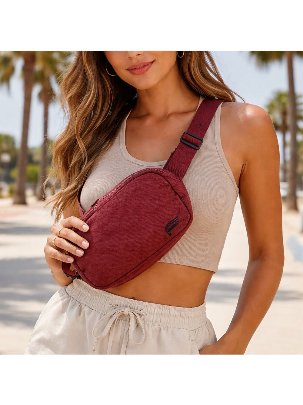Fabletics The Belt Bag In Merlot NWT Water Resistant Crossbody Waist Bag